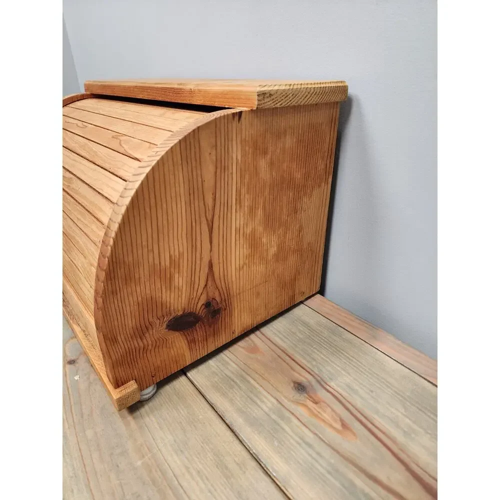 Rustic Farmhouse wooden roll top bread box classic slatted tambour door